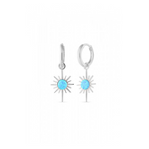 Blue Opal Northern Star Drop Hoop Earrings Sterling Silver